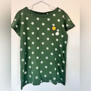 The Animals Observatory Fun Green Polka Dot Kids Shirt with Smiley Patch